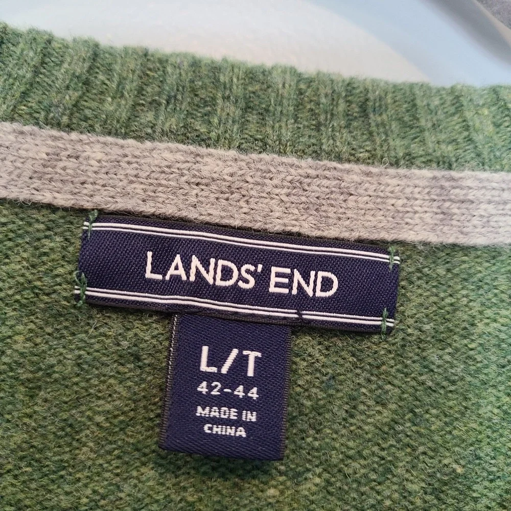 Land's End Mens Lambswool Sweater in size Large Tall LT Wool Green